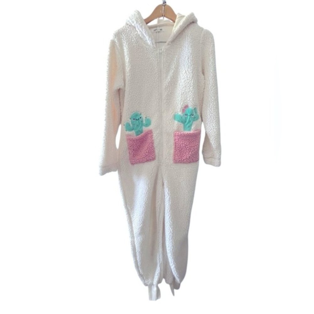 White Sherpa Hoodie Onesie - Size Medium